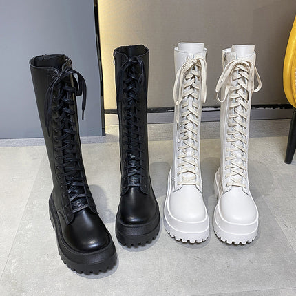 Short-Tall Women's Lace-Up Side Zipper High-Heeled Fashion Boots 2025 New Retro Trendy Stylish Long Boots
