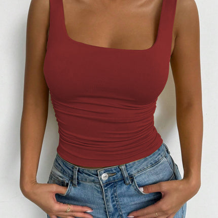 2025 European and American Cross-Border New Women's Sleeveless Camisole Square Neck Casual Basic Crop Top