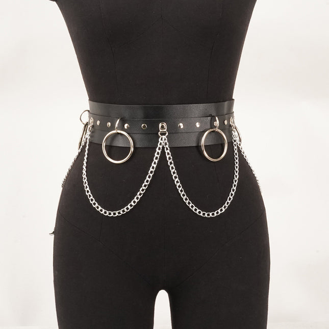 Cross-border Europe and the United States Harajuku concave shape corset multi-layer tassel chain belt sexy exaggerated waist chain belt belt