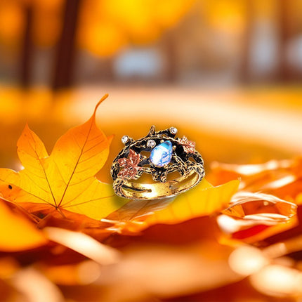 European and American Cross-Border Fashion Design Ins Style Retro Ancient Golden Branches Maple Leaf Ring Women's Niche High-End Index Finger Ring