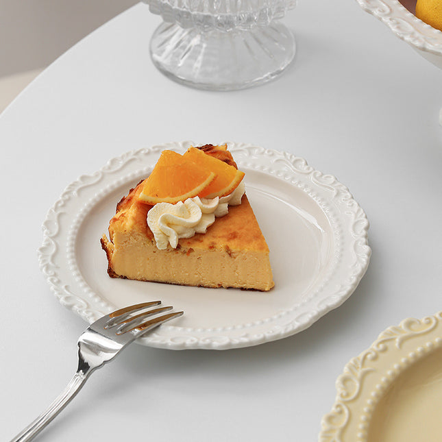 French ins style cream ceramic Western plate lace vintage dessert plate cream cake plate swing plate wholesale