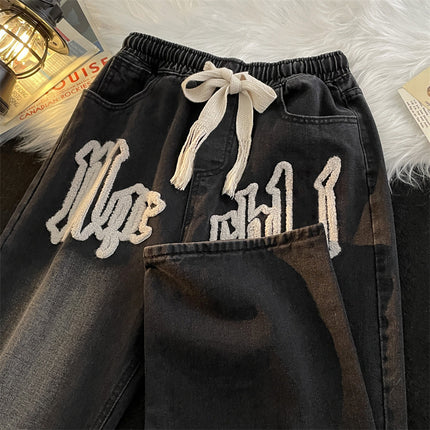 Jeans Men's Four Seasons Trendy All-Match Straight Loose Casual Trousers Towel Embroidered High Street Wide-Leg Denim Pants