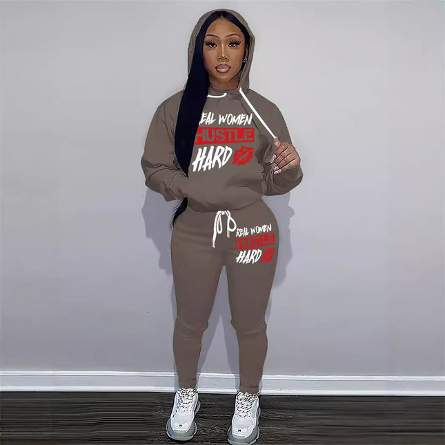 Women Two-Piece Sweat Suit Letter Print Long Sleeve Casual Korean / Ensemble deux pièces femme sweat imprimé lettres manches longues casual coréen