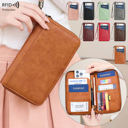 Cross-border New RFID Anti-magnetic Wallet Zipper Passport Bag Certificate Bag Air Ticket Storage Bag Multifunctional Passport Wallet