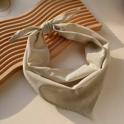 100 Linen Small Plaid Japanese Style Breathable Triangle Scarf Women's Summer Sunscreen Scarf All-match Multi-color New Low-key Scarf