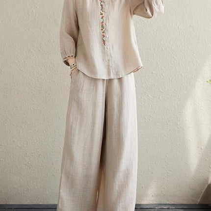 plus size Spring Dress Women's New Chinese Cotton and Linen suit Mother Western Style National Style Embroidered Top Fashion Casual Two-piece Set