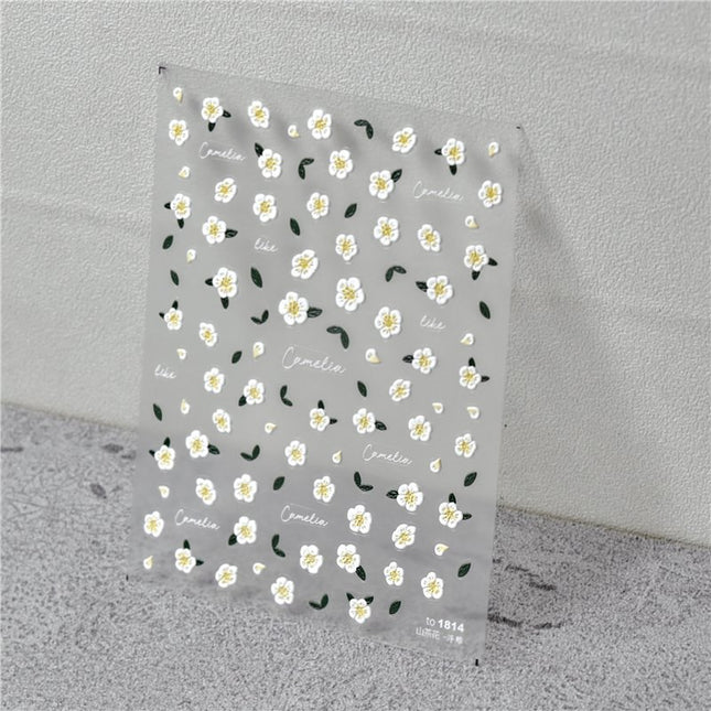 Camellia Manicure Stickers Tomoni Embossed Adhesive Waterproof Cute Little Yellow Flower Nail Stickers Manicure Accessories