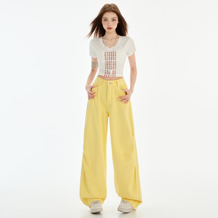 American Style High Waist Scimitar Wide Leg Jeans Women's 2025 Spring and Summer New Pleated Design Sense Loose Slimming Mop Pants