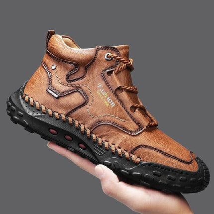Cross-Border Large Size 48 High-Top Casual Leather Shoes Men's Non-Slip Hiking Shoes Sewn Handmade Shoes Work Shoes Outdoor Casual Shoes