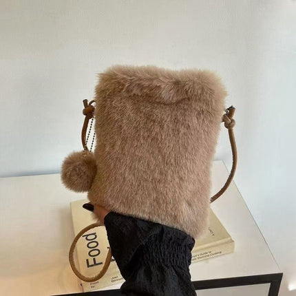 Stuffed Mobile Phone Bag for Women in Autumn and Winter New Furry Crossbody Bag Mini Small Shoulder Bag Vertical Mobile Phone Bag Furry Small Bag