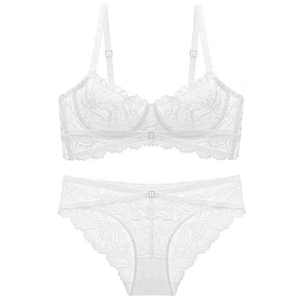 Wholesale French Sexy Lace Embroidered Bra Set with Cross Straps, Ultra-Thin Big Breasts, Small Underwear Bra