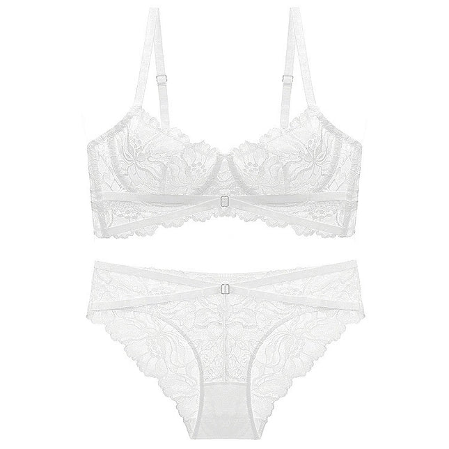 Wholesale French Sexy Lace Embroidered Bra Set with Cross Straps, Ultra-Thin Big Breasts, Small Underwear Bra