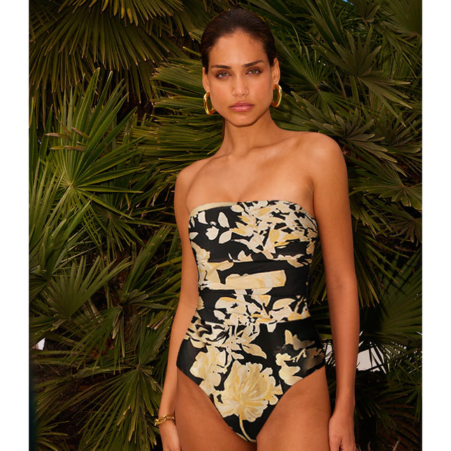 2025 European and American New Printed Tube Top One-Piece Swimsuit Suit for Women Cross-Border Hot Style