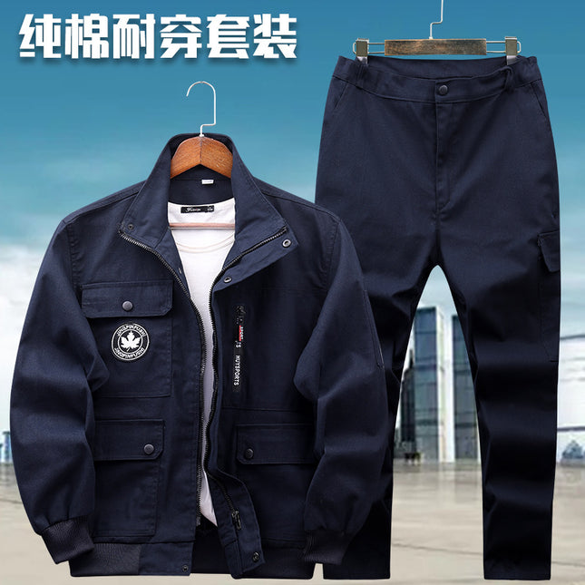 Wear-resistant work clothes suit men's labor protective clothing fashion thickened welding anti-scald building workshop work uniform order DR