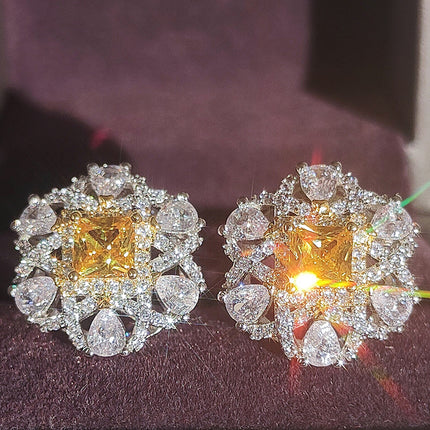 Amazon Hot Sale New Korean-style Yellow Zircon Earrings Light Luxury All-match Niche Ins Style Advanced Design e6528
