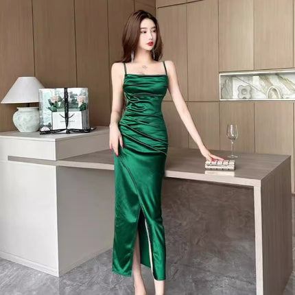 Night Spice Girls Women's Sexy Satin Beauty Evening Dress Elegant Foot Bath Sauna Technician Night Shop Sling dress