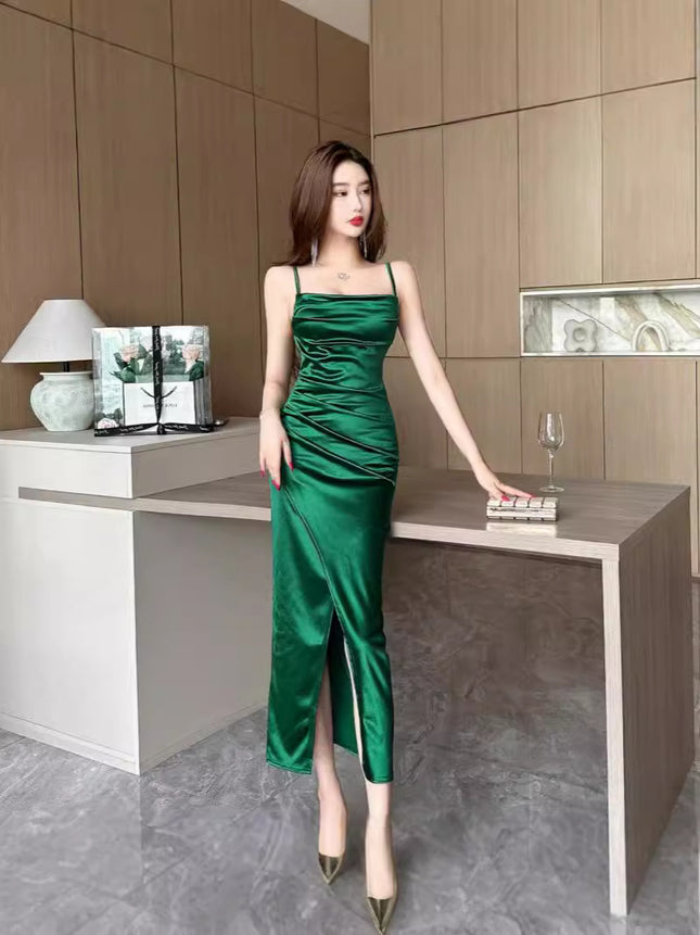 Night Spice Girls Women's Sexy Satin Beauty Evening Dress Elegant Foot Bath Sauna Technician Night Shop Sling dress