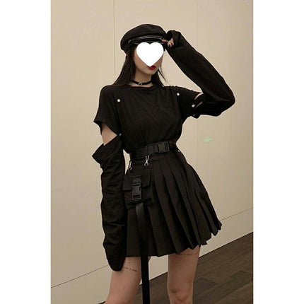 Korean Version 2020 New Dark Style Design Niche Internet Celebrity High-Waisted Pleated Slimming A-Line Short Skirt for Women