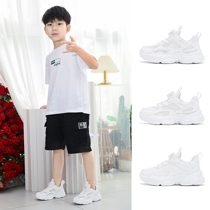 White Primary and Secondary School Students' Autumn and Winter Velvet Sneakers, Leather-Covered White Shoes, Boys and Girls' Performance and Sports Meeting White Shoes