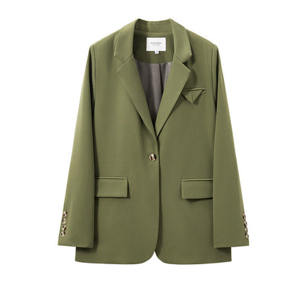 Green suit jacket for women Spring and Autumn 2024 New High sense niche Korean style British style loose small suit