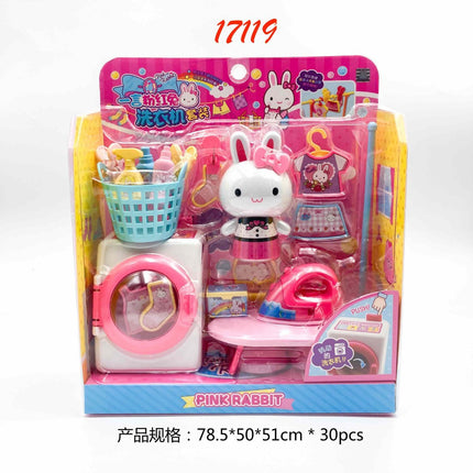 Yiyan pink rabbit kitchen refrigerator mini dressing table cake party simulation medical tools girl play house toy batch