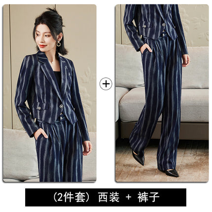 Khaki Suit Women's 2024 Autumn and Winter Fashion Green Business Wear European and American Casual Wide Long Two-Piece Suit