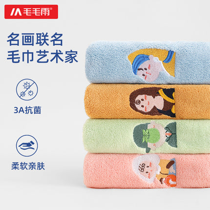 Towel face washing household is soft and absorbent than pure cotton coral fleece adult bath embroidery famous painting student dormitory