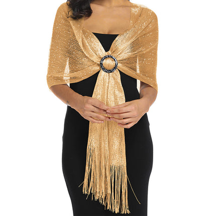 Cross-border new ladies solid color tassel long towel fashion simple gold and silver silk sunshade shawl commuter all-match scarf