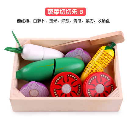 Wooden Children's Play-house Simulation Fruit and Vegetable Cutting Music Baby Kitchen Cutting Watch Game Vegetable in stock