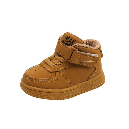Girls Boys 2024 Autumn New Board Shoes Soft Sole White Shoes Breathable Mid-top Velcro Casual sneaker Trendy