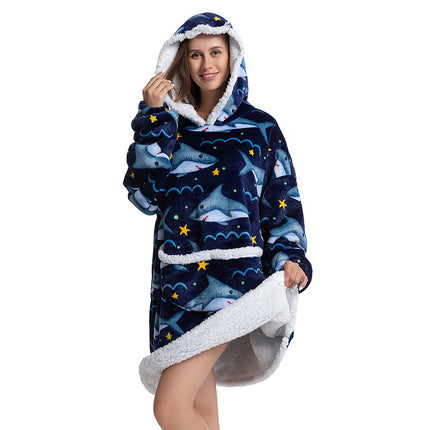 Composite Thermal Clothing Tv Blanket, Extra Long and Thick, Home Wear, Outdoor Mid-Length Pajamas, Flannel, Can Be Worn Outside, Couple Style