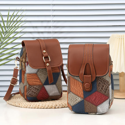 Retro Popular Mobile Phone Bag Pu Multi-Layer Casual Fashion Coin Purse Cross-Border Wholesale Shoulder Bag Trend Messenger Bag