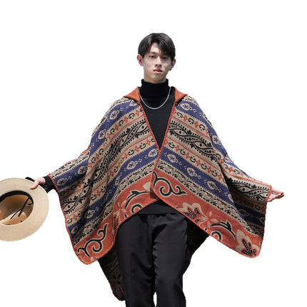 Ethnic Style Men's Shawl Warm Scarf Xizang Travel Outfit Qinghai Lake Northwest Desert Thick Cape Coat