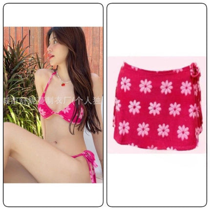 Thailand New Floral Towel Fabric Sexy Split Swimwear Women Ins Wind Beach Vacation Bikini Bikini