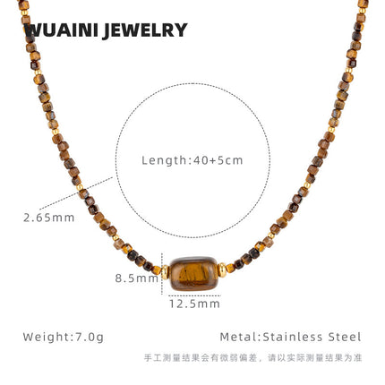 Retro Maillard tiger eye stone beaded necklace women do not fade high sense stacked clavicle chain niche pendant wholesale