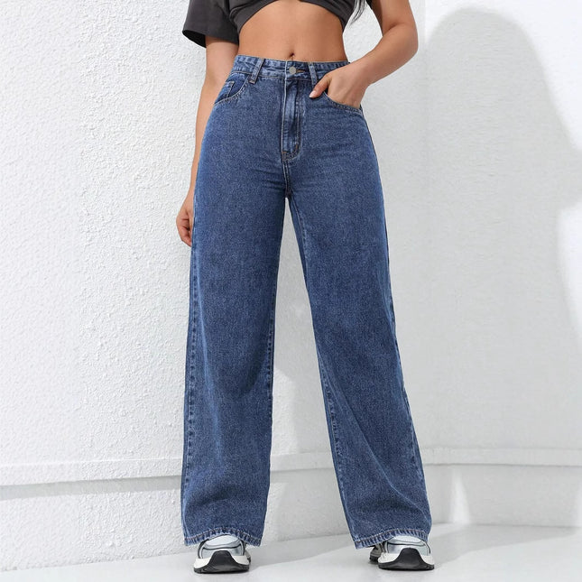 American Wide-Leg Jeans for Women 2025 Spring New Style Washed Loose Slimming Look Straight Floor-Length Denim Pants Jeans