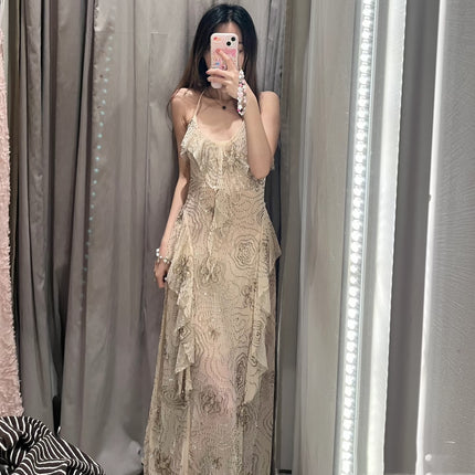 Zr Foreign Trade Cross-Border 2025 Elegant Elegant Heavy Beaded Layered Hanging Long Version Dress 4813334