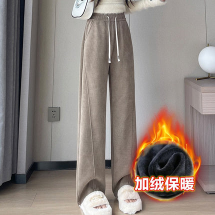 Fleece-Lined Banana Wide-Leg Pants for Women, Autumn and Winter, Gray Slim Fit, Tall, Extended Length, Slimming, Thickened Casual Sweatpants
