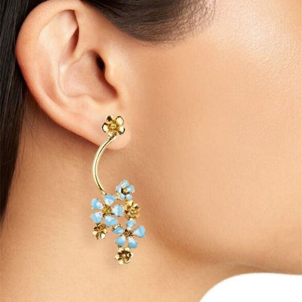 Oscar European and American Style Long Retro Old Flower Enamel Earrings High-End Niche Design Asymmetric Earrings