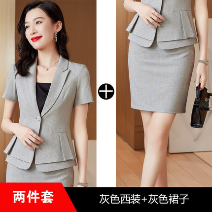 Goddess Fan Ruffled Small Suit Jacket Jewelry Store Work Clothes Women's Summer Short-sleeved Black Suit suit Business Wear