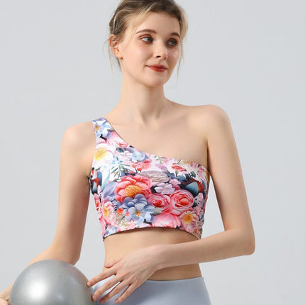 New Cross-border Foreign Trade Yoga Suit Single Oblique Shoulder Beauty Vest Running Sports Bra Gather Fitness Pants Yoga Suit suit