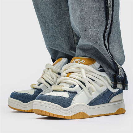 National Fashion couple shoes casual sneakers 2024 spring and summer new retro sports white shoes men's platform bread shoes