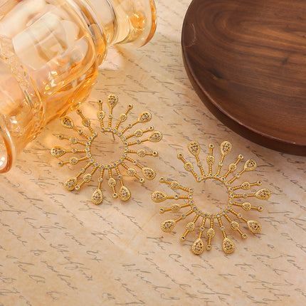 European and American Light Luxury Shiny Rhinestone Flower Earrings Women's High-End Personalized Design Earrings