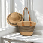 Khaki black stripes / Hat + bag set