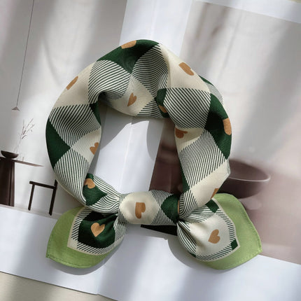 53 Spring and Autumn Korean-style Lightweight Green Checkerboard Double-layer Flat Horned Scarf Scarf Women's Hair Tie Bag