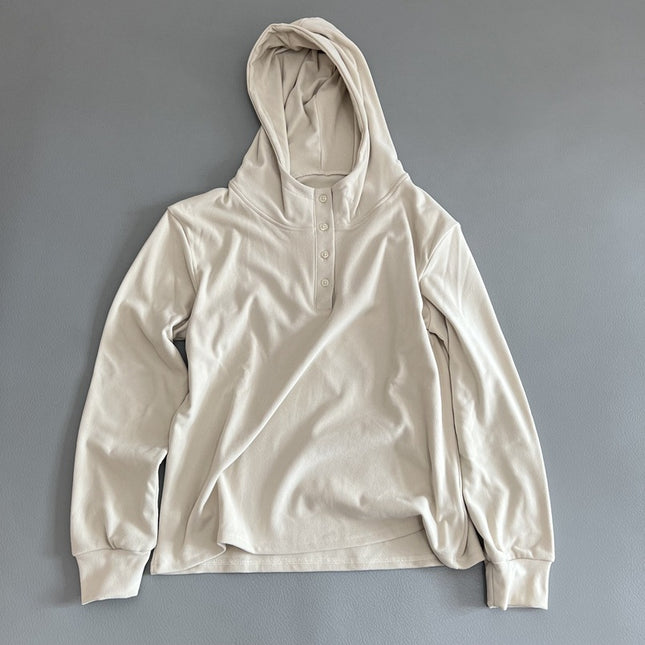 This giant good wearing sticky rice hoodie door button hooded long sleeve thin sweater casual loose pullover top women