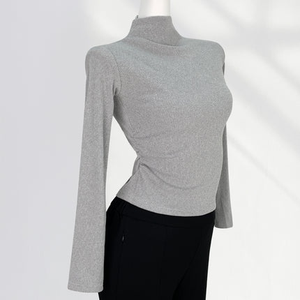 Super Slimming brushed thread half turtleneck bottoming shirt high waist short slim-fit long sleeve hot girl top spring women's clothing