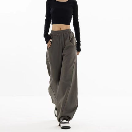 2024 New Autum Dark Gray Sweatpants Women's Loose Sweatpants Banana Pants Hiphop Elastic Waist Wide Leg Pants