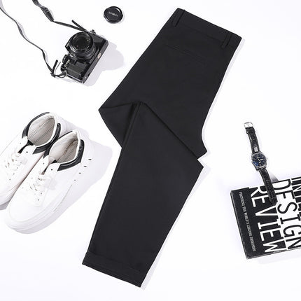 Black Small Suit Pants Men's Ankle-length Pants Straight-tube Slim-fit Small-foot Casual Korean Style Trendy Drop-feeling Men's Suit Pants
