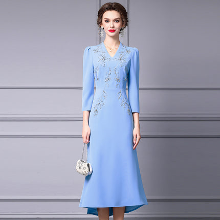 Zhili 2026 New Model Dress for Important Occasions, Elegant Socialite Style, Embroidered with Rhinestones, Short in the Front and Long in the Back, Mermaid Dress